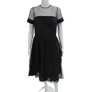 Melinda Eng Womens Fit & Flare Dress Black Crew Neck Short Sleeve Nylon Size 8